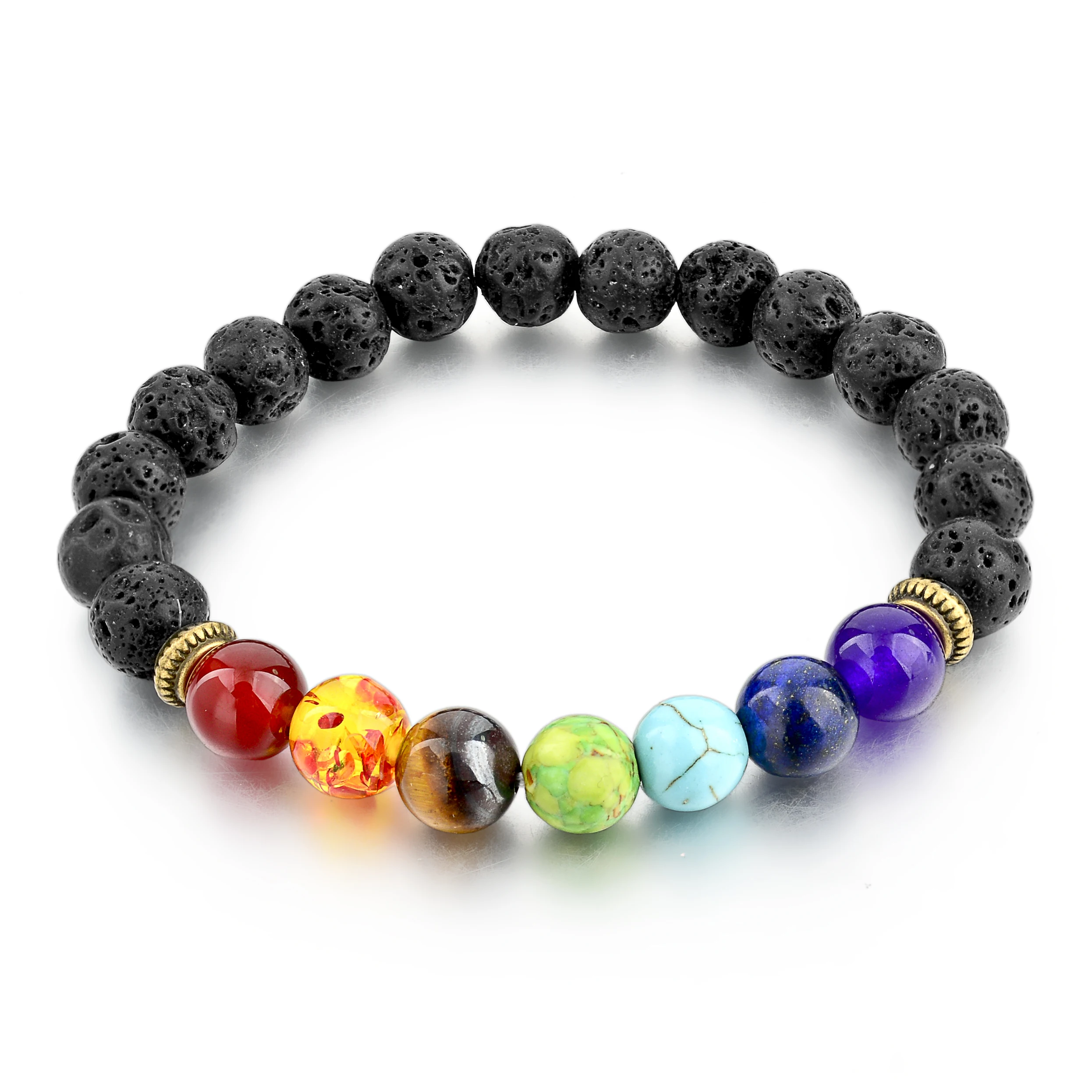 

Lava Stone Natural 7 Chakra Beads Healing Balance Energy Lava Stone Bracelet, Colorful