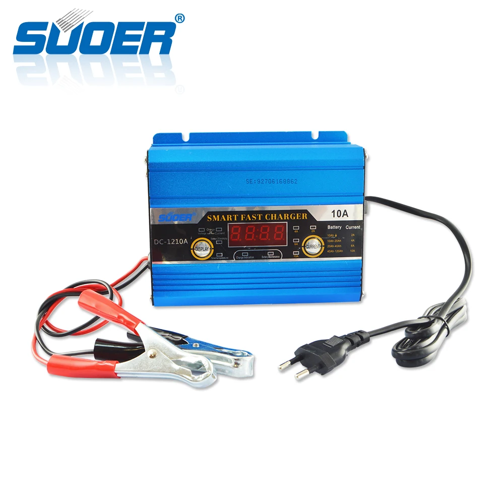 

Suoer Portable 12 Volt 10A 12V Smart Automatic Lead Acid Car Battery Charger with Engine Start Function, Blue