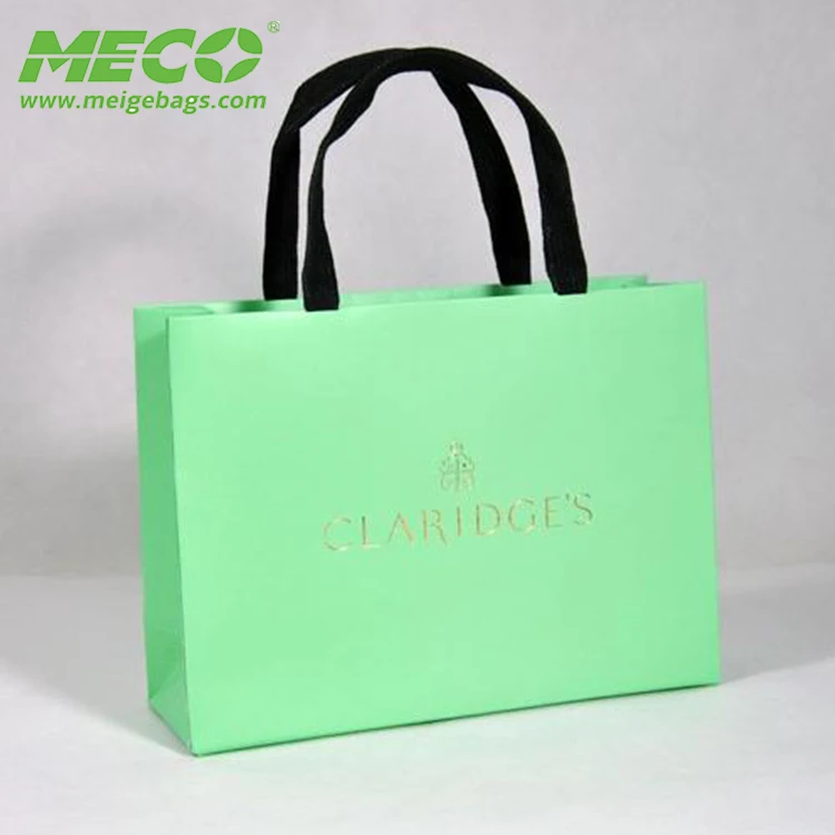 
High Quality Eco friendly Fashionable Green Color Paper Shopping Bag With Handle 