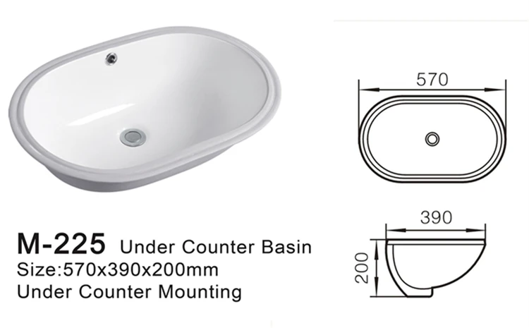 Bathroom ceramic size of oval wash basin under counter