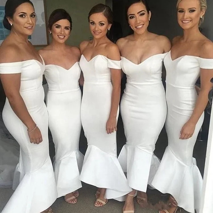 

5360#Ivory Mermaid Sweetheart Off Shoulder Floor Length Bodycon Ruffles Bridesmaid Wedding Dress High Quality, White/off white