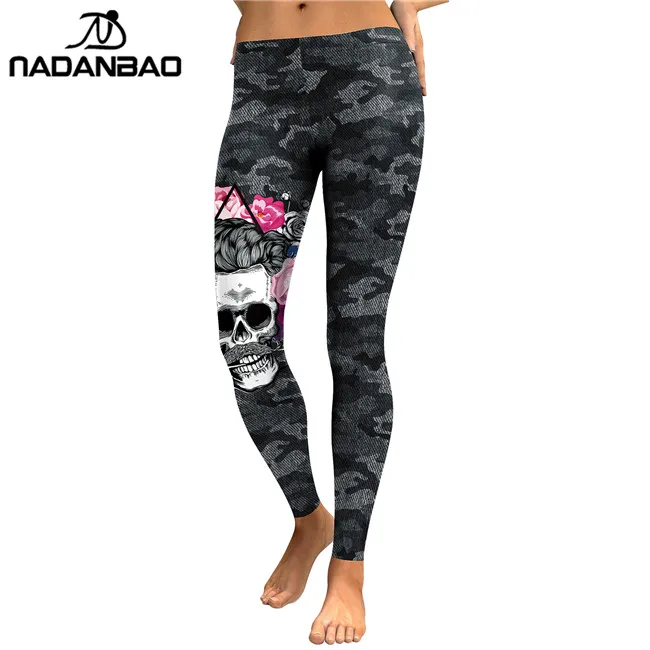 

NADANBAO brand beautiful flower skull leggings sublimation printing leggings, N/a