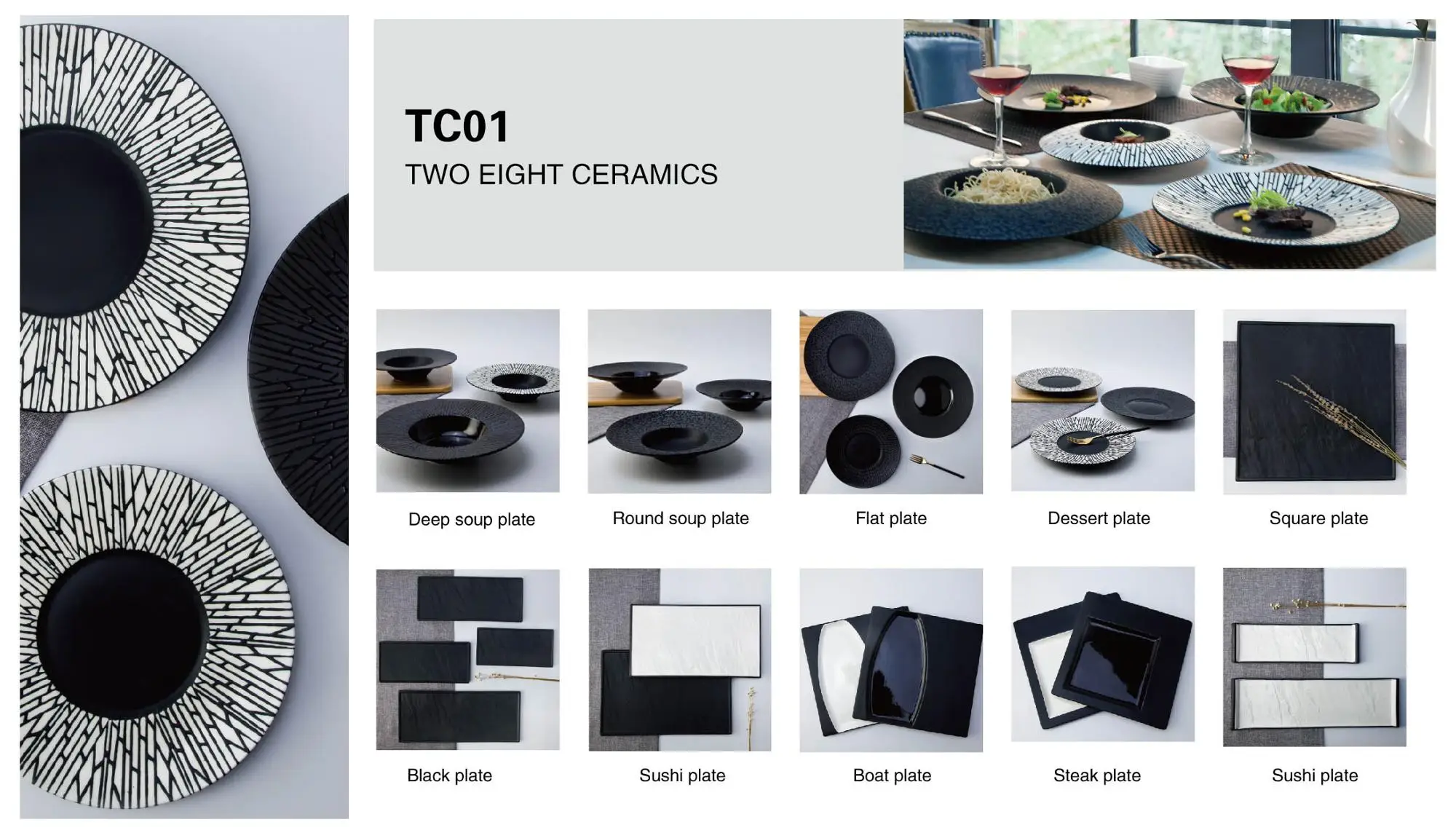 product-Two Eight-wedding ceramic salad plate japanese black ceramic plate supplier-img-6
