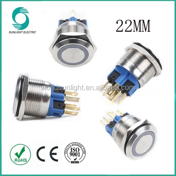 30mm 5A momentary illuminated led light type waterproof metal push button switch