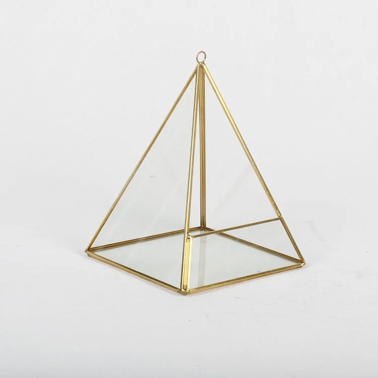 Pyramid Shaped Hanging Glass Box Succulent Wholesale Gold Terrarium Decor