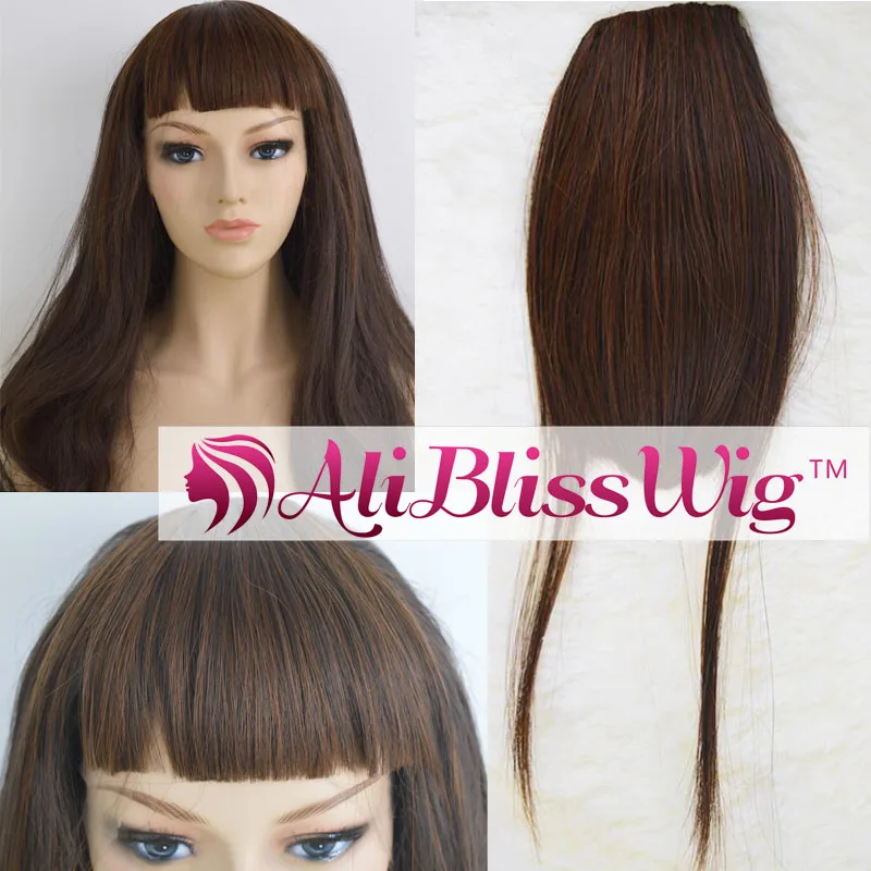 

Wholesale Cheap Heat Ok Synthetic Fiber Hair #30 Brown Short Straight Clip On Bangs For Black Women