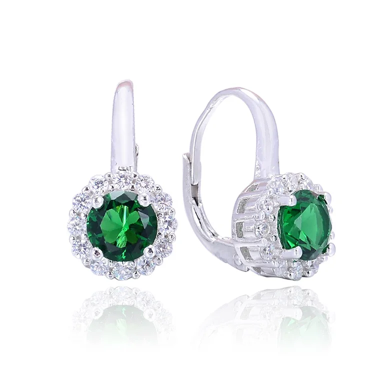 

POLIVA Round Cut CZ Emerald Prong Setting Gorgeous Bridal Lever-back Dangle Earrings 925 Sterling Silver Free Women's Halo Green