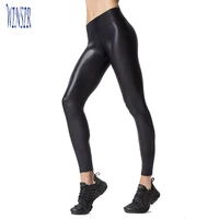 

Stylish Ladies Sexy metallic Black Faux Pu Leather Stretchy Tights High Waisted Full Length Yoga Leggings Pants For Women