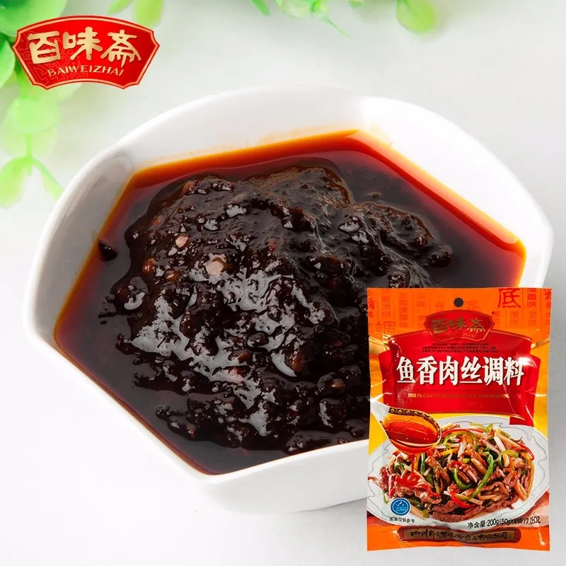 
Baiweizhai shredded pork with garlic sauce 200g per Bag, Yuxiangrousi, Condiment of Sichuan Flavors, Chili Sauce 