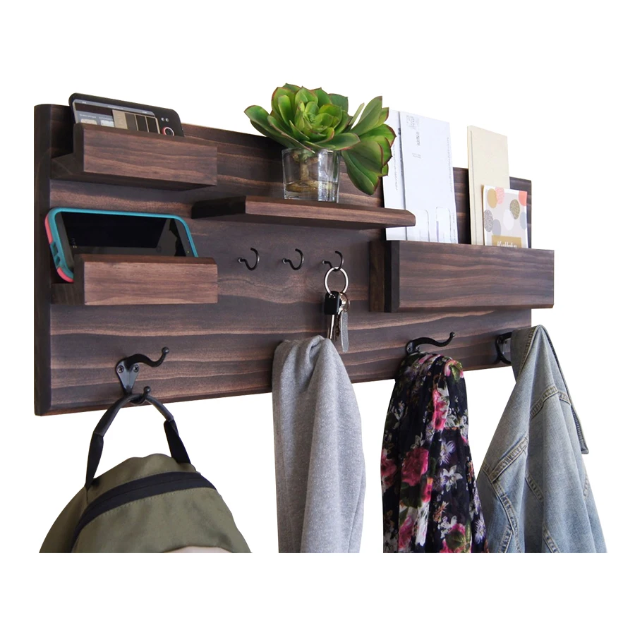 Wooden Wall Shelf With Cloth Hook Entryway Organizer Coat Hooks