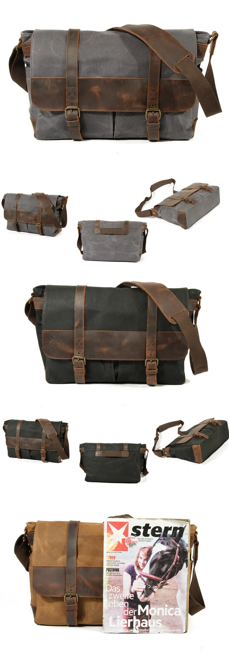 The latest popular vintage design waterproof waxed canvas unisex messenger bag briefcase digital gear camera bags