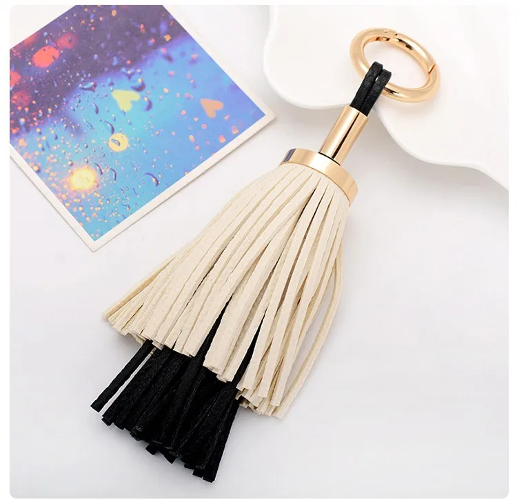 Leather Tassel Keychain Gold Plated Keyring Faux Leather Tassel For