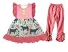 Hot selling Top 10 baby boutique outfit baby summer pigs pattern flutter dress with ruffle pants outfit