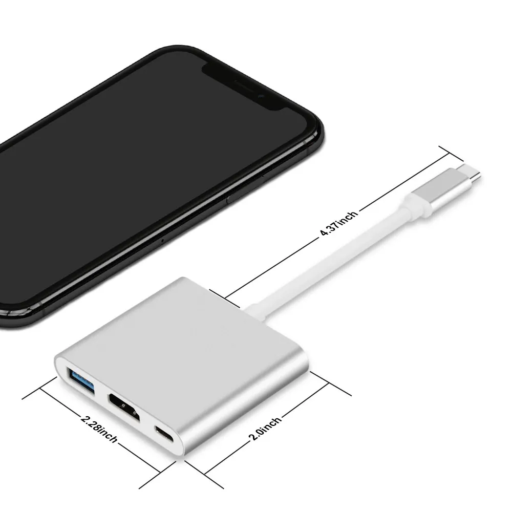 

Ali baba Hot Selling 3 In 1 USB C Hub To UHD USB-C Power Adapter, Silver