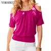 New Fashion Women Solid Colors Casual Top Short Sleeve Sexy Off The Shoulder Loose T-shirt Hot O Collar Slim Fit Shirt EX13