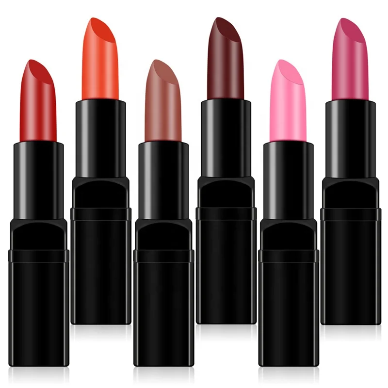 

Private Label 6 colors Velvet Moisture matte Lipstick with Black Lipstick Tube