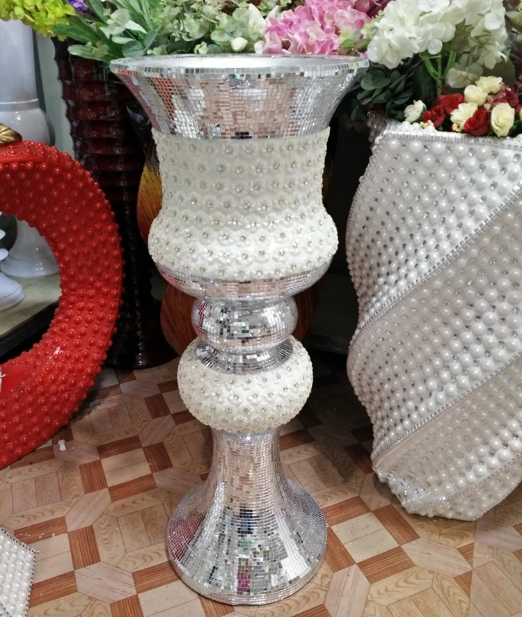 Tall Wedding Mosaic Mirrored Sparkle Goblet Vase Centerpiececrackle