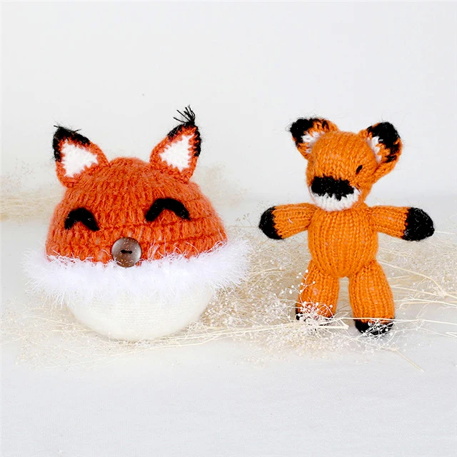 

Baby fox bonnet and match toy Baby boy hat photography props Fox Tail bonnet set Newborn photography props, Various