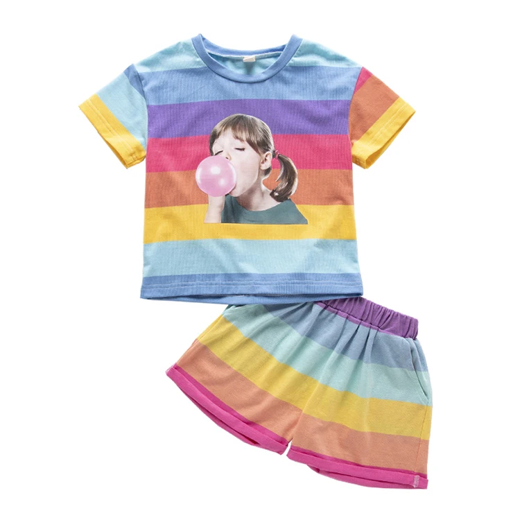 

Fashion 2pc 100% Cotton Cute Rainbow Design Short Sleeve children suit