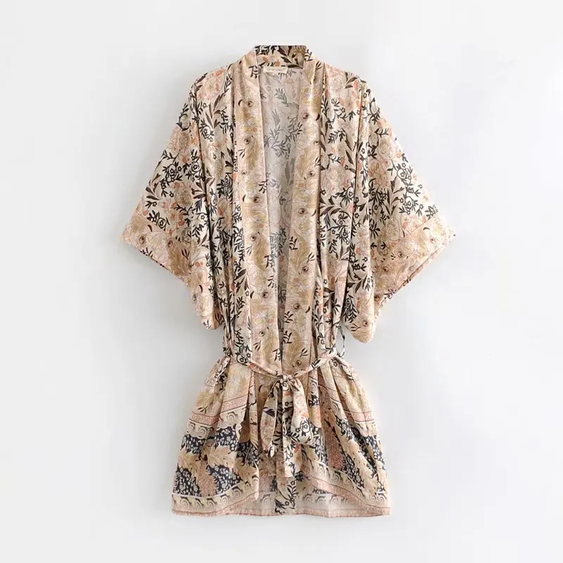 

2019 new design floral printed kimono cardigan good quality japanese style dress