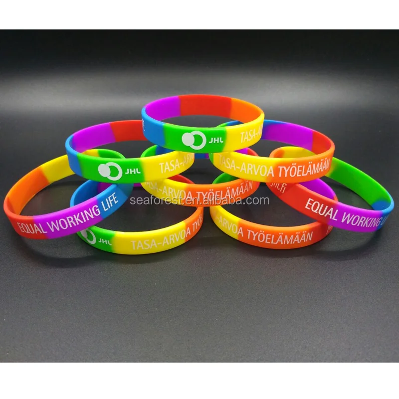 Custom Printed Rainbow Silicone Wristbands,Personalized Scented Rainbow