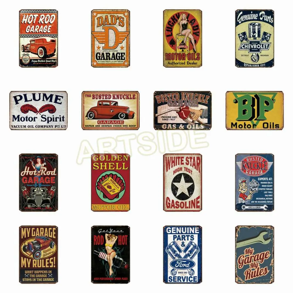 
No MOQ Castrol Gasoline Esso Motor Oil Tin Signs Vintage Metal Sign Painting Decor Wall For Bar Cafe Pub Motor Shop 