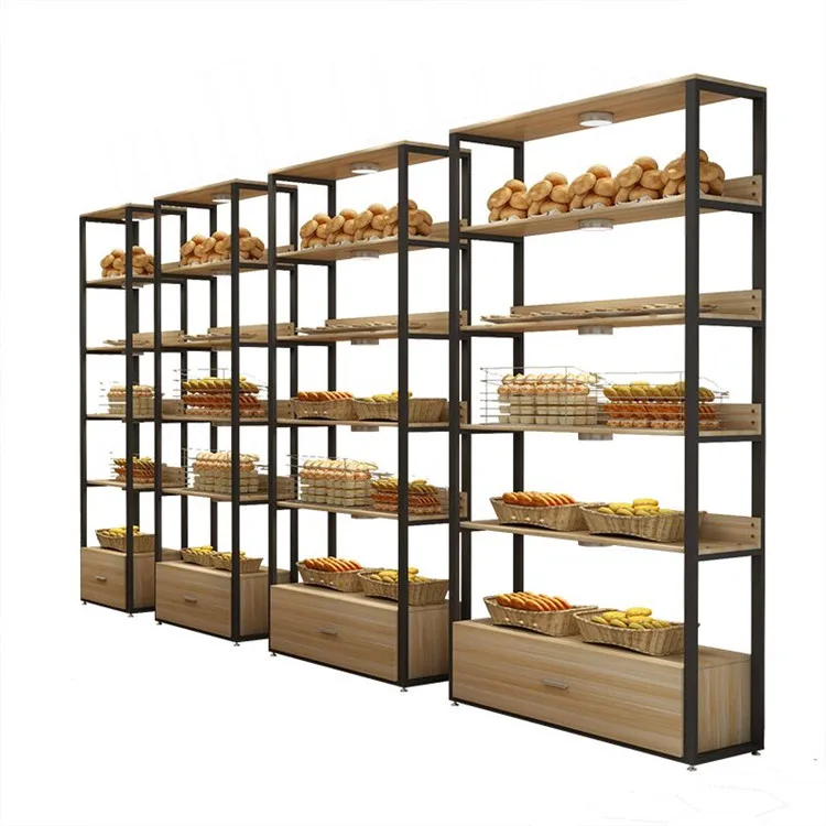 metal wooden food bread shelves display rack cabinet