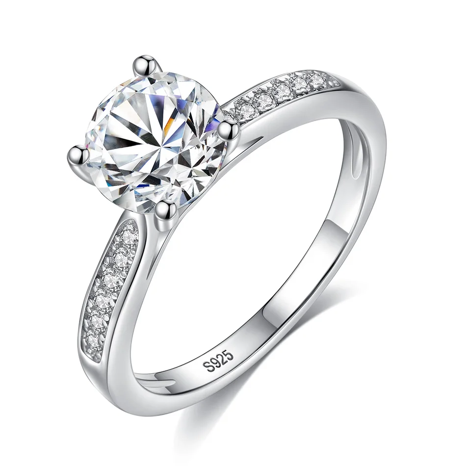 

China Wholesale 925 Sterling Silver Rings Clear CZ Round Finger Rings For Women Wedding Female Authentic Silver Jewelry