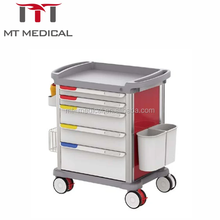 High Quality Hospital ABS Movable Emergency Trolley Cart