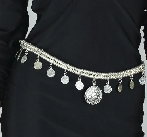 

Ethnic Tribal Silver Belly Waist Chain Boho Coin Pendants Turkish Body Jewelry