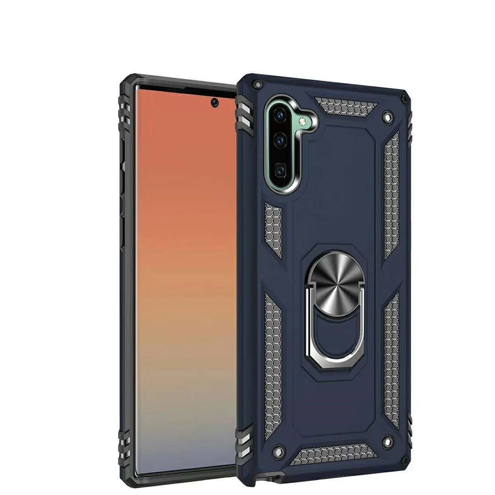 Metal Ring Holder Phone Case For Samsung Galaxy Note 10 Rugged PC Soft TPU Kickstand Cell Phone Case Cover