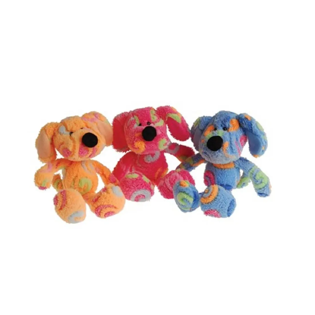Dozen Assorted Sitting Stuffed Plush Rainbow Swirl Dog Animal Toys