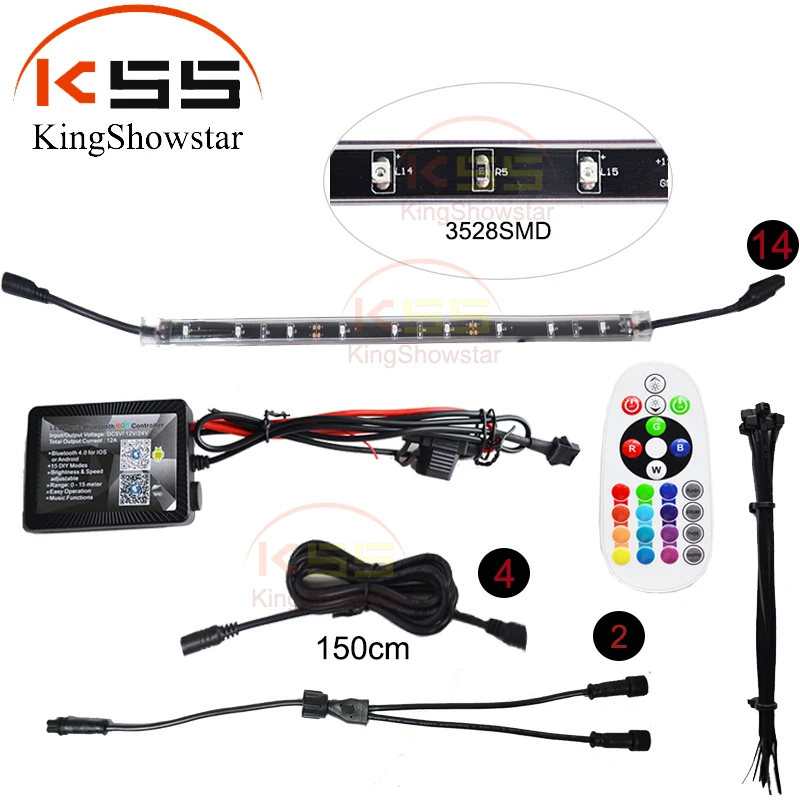 Car LED Strip Light Kit Neon UnderGlow Strip with Wireless Remote Controller