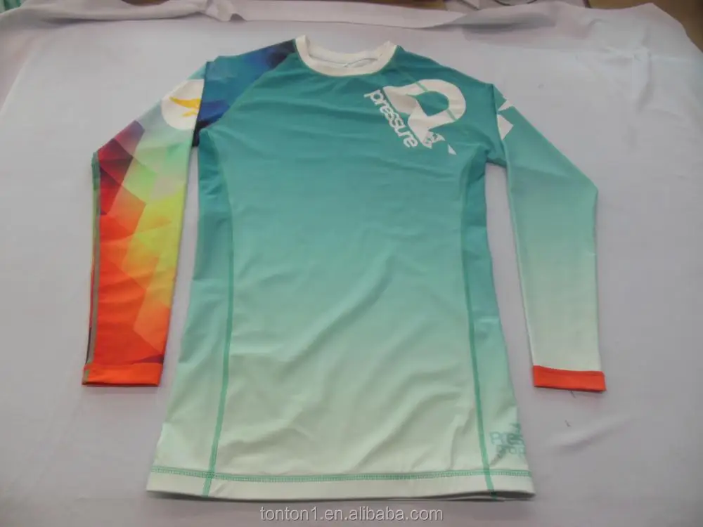 Custom printed colored long sleeve rash guards cheap bjj rash guard