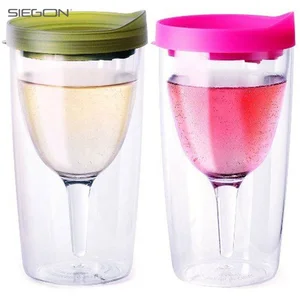 Image of 10oz Wine Tumbler Double Wall Cup Acrylic Insulated Wine Tumbler Cup With Drink Lid