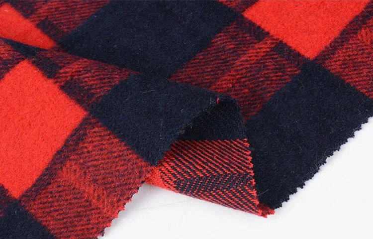 Hot sale brushed terry plaied tweed poly wool polyester woven fabric for garment
