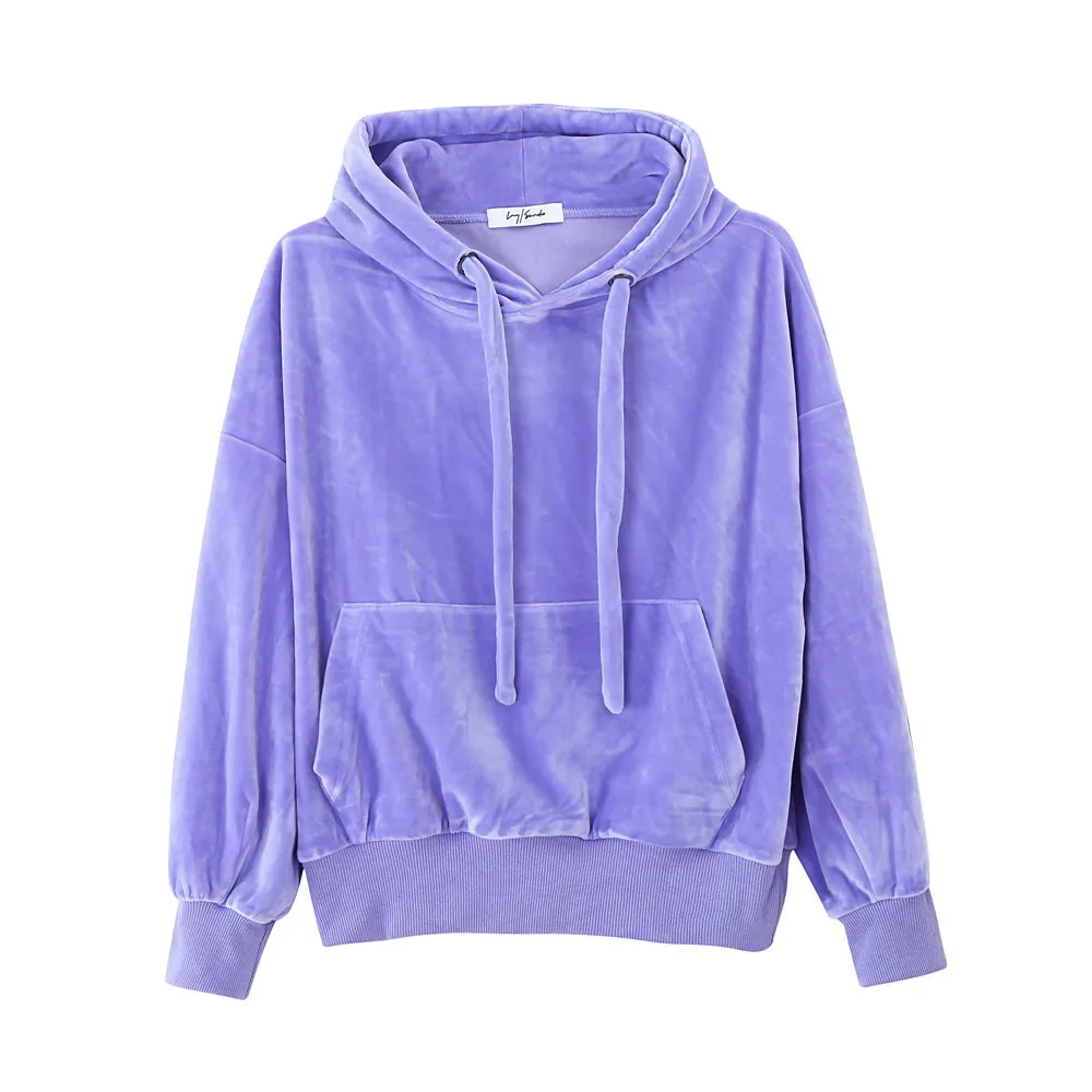 

Winter wholesale women purple solid color Velvet loose hoodie, N/a