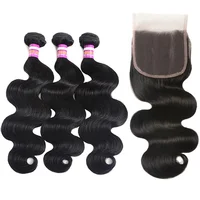 

Ms Mary Body Wave Virgin Brazilian Hair 3 Bundles With 1Pc Lace Closure 4*4 Grade 8A Remy Human Hair Natural Color Free Shipping