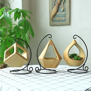 Image of iron frame hanging basket micro landscape geometric succulents flower pot hook iron hook Home decoration hanging orchid china