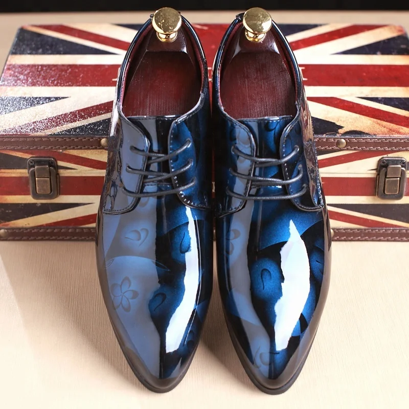 

SS0008 Customized Men plus big size lace-ups printed shoes 2018 fashion classy british wind mens bridal dress shoes, Red,blue,yellow,grey