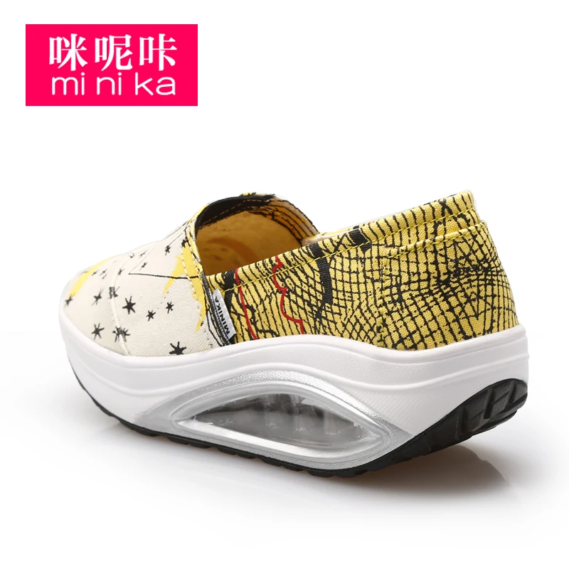 
Minika New Design Women Shake Yellow Shoes Women Platform Air Cushion Canvas Slip On Casual Shoes 