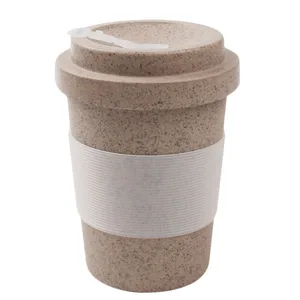 Image of Eco Friendly Rice Husks Fiber Plant Coffee Mug Cup With Lid And Sleeve