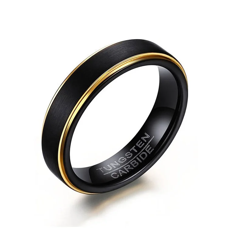

Brushed Matte Finish 5mm Thin Gold And Black Tungsten Ring Women, Black + gold