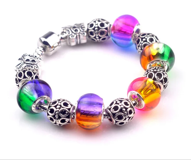 

Multiple Colors Murano Beads Bracelets Silver Alloy Big Hole Beads Red Lampwork Glass Charms Fashion Bracelet
