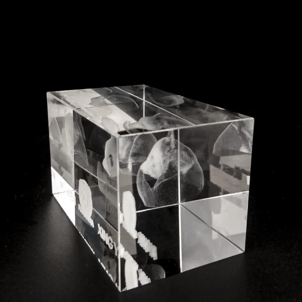 新玻璃3d激光雕刻熊猫水晶立方体3d激光水晶立方体圣诞礼物
