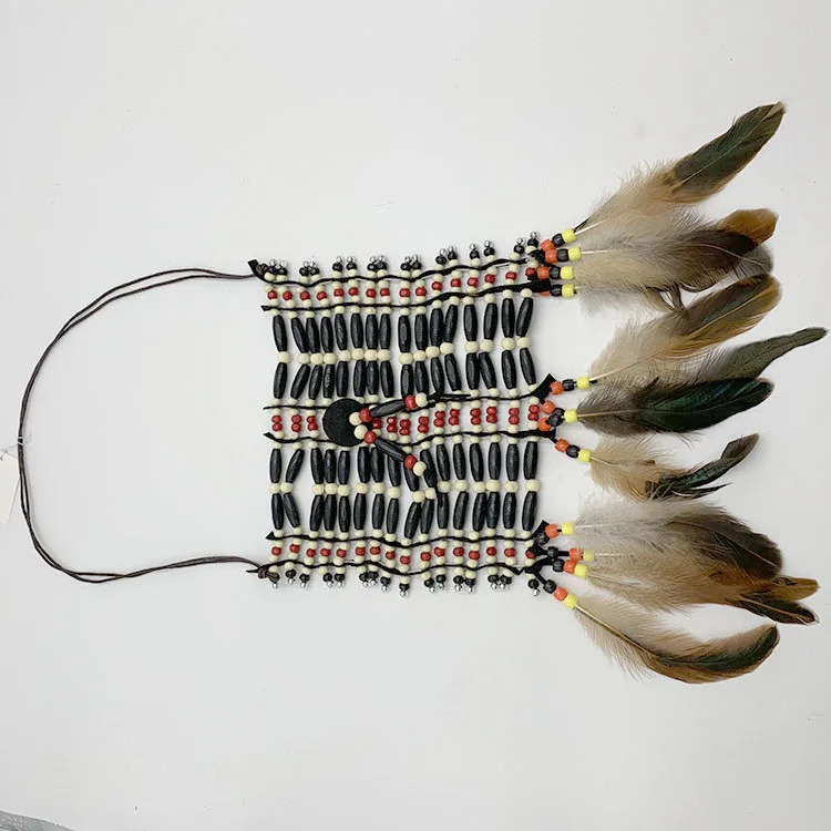 Deluxe Unisex Native Red Indian CHoker Necklace Fancy Dress Accessory Feather