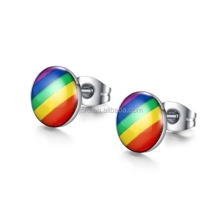 

Rainbow Stainless Steel Lesbian Gay Pride Fashion Ball Ear Studs Earrings JSFJ0012