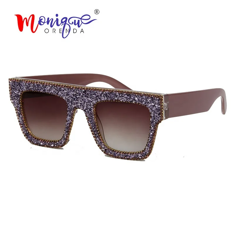 2019 Sunglasses Vintage Square Sunglasses Women Gravel Rhinestone Gradient Sun Glasses Men Eyewear Female Oculos De Sol UV400