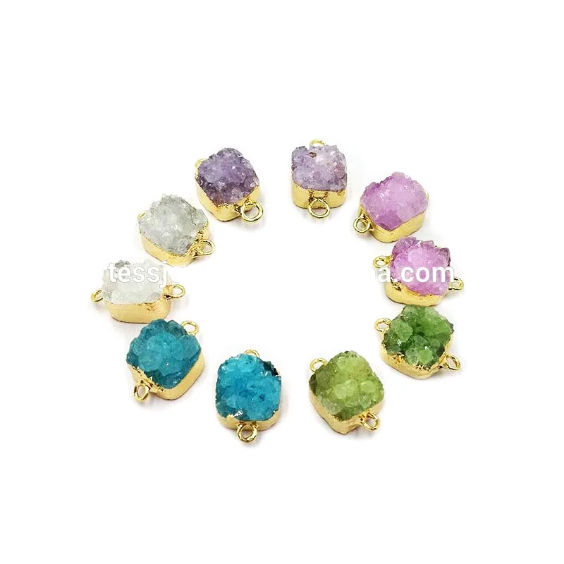 

Mini square Druzy Jewelry Accessories Geode stone Double Bails Necklace Pendant Connector Stone Charms, Rainbow