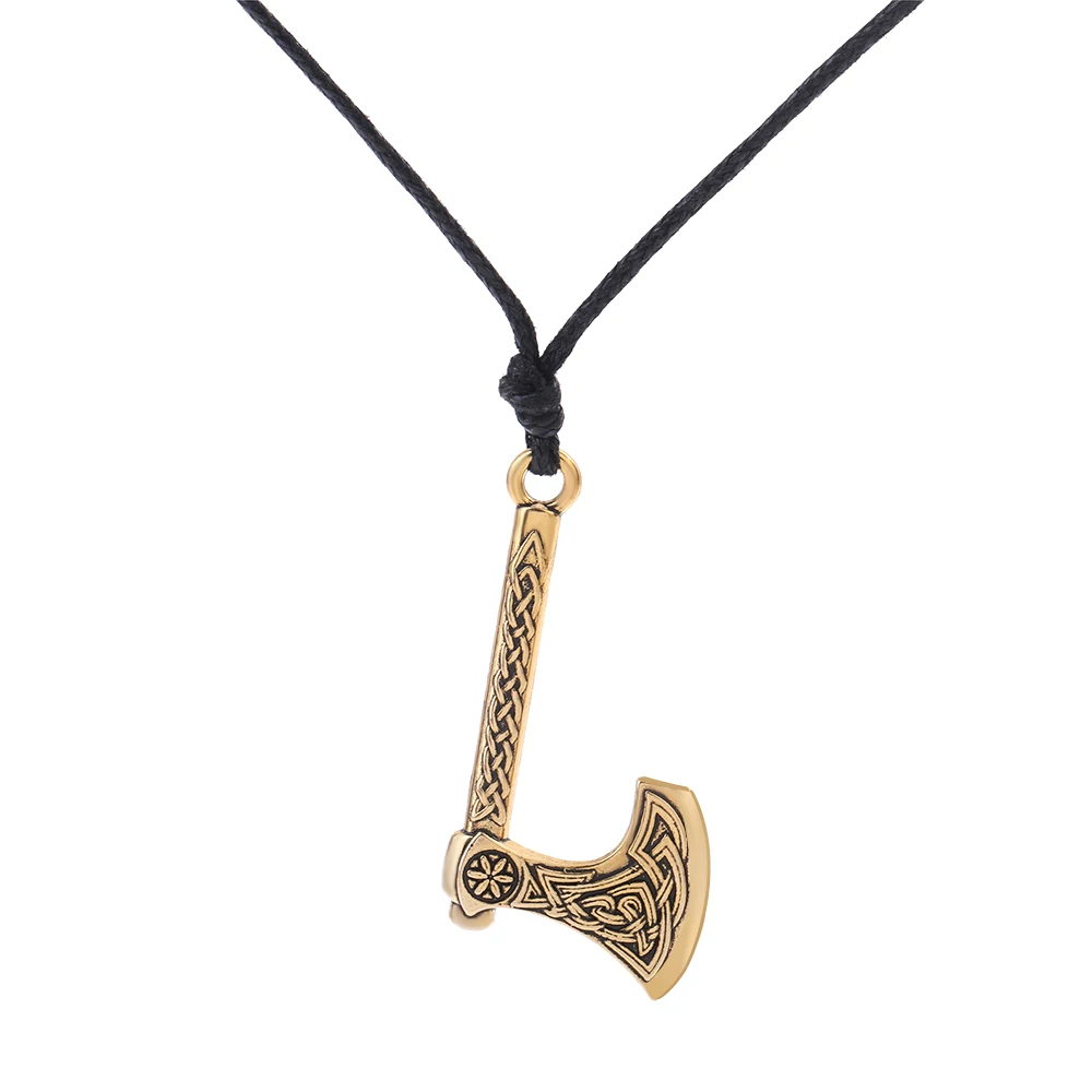 

Evil Spirit Jewelry Black Wax Cord Adjustable Raytheon Lucky Axe Amulet Boys Totem Viking Axe Charm Necklace for Men, Gold, silver
